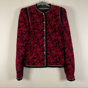 Vintage Red and Black Floral Corduroy Button Down Jacket S